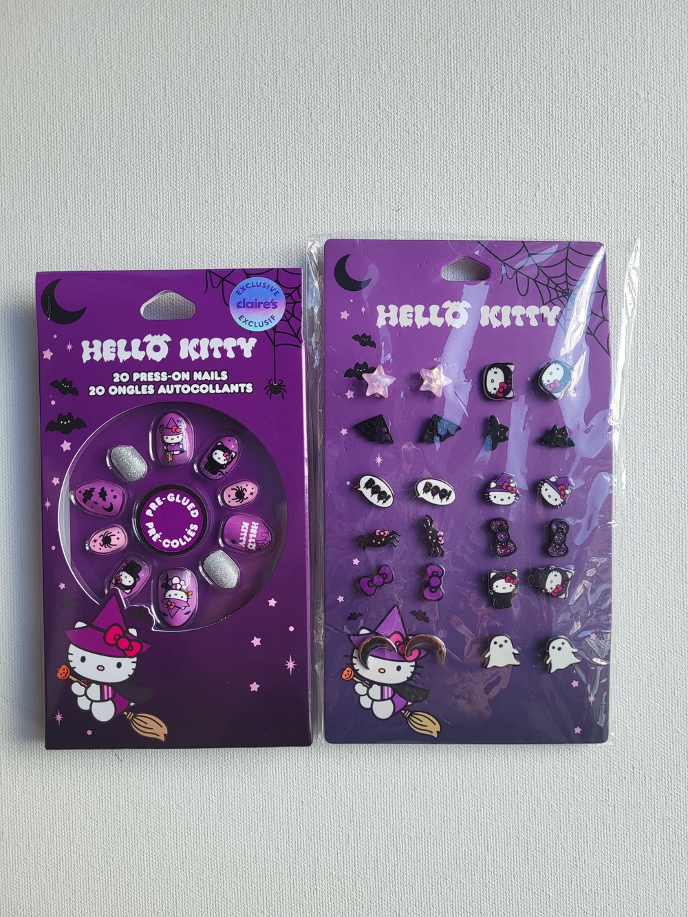Hello Kitty Purple Halloween Press-On Nails & Earrings Set NWT Spooky Girly